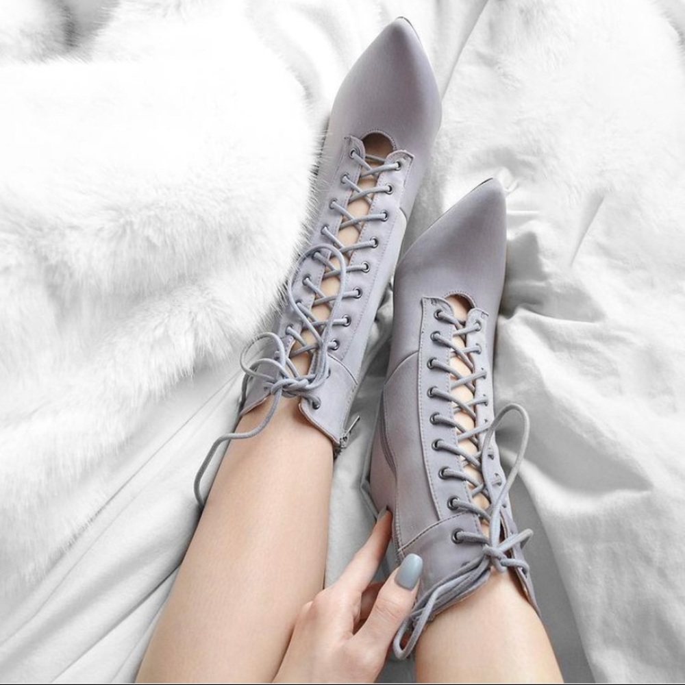 Grey laceup booties